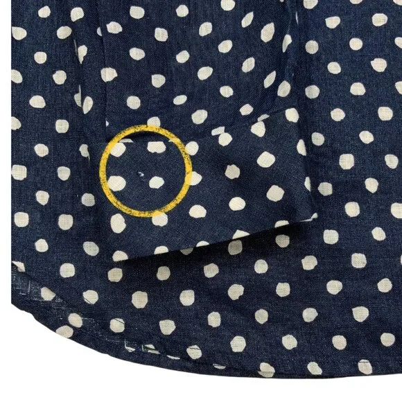 Lafayette 148 Linen Button Front Shirt L Blue Polka Dot - Picture 9 of 16